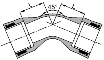 45° double-socket bend reference dimension diagram